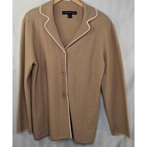Josephine Chaus Tan Wool Long Jacket Sweater Vintage Size L